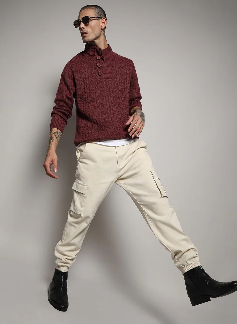CAHOOT  Men's Maroon Red Rhombus Knit Sweater for Men | Best Price UAE
