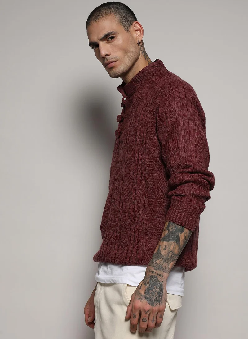 CAHOOT  Men's Maroon Red Rhombus Knit Sweater for Men | Best Price UAE