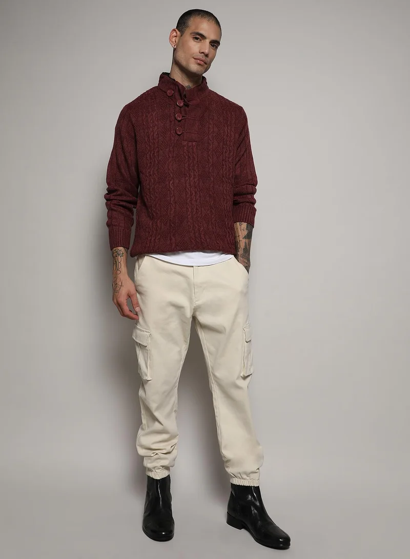 CAHOOT  Men's Maroon Red Rhombus Knit Sweater for Men | Best Price UAE