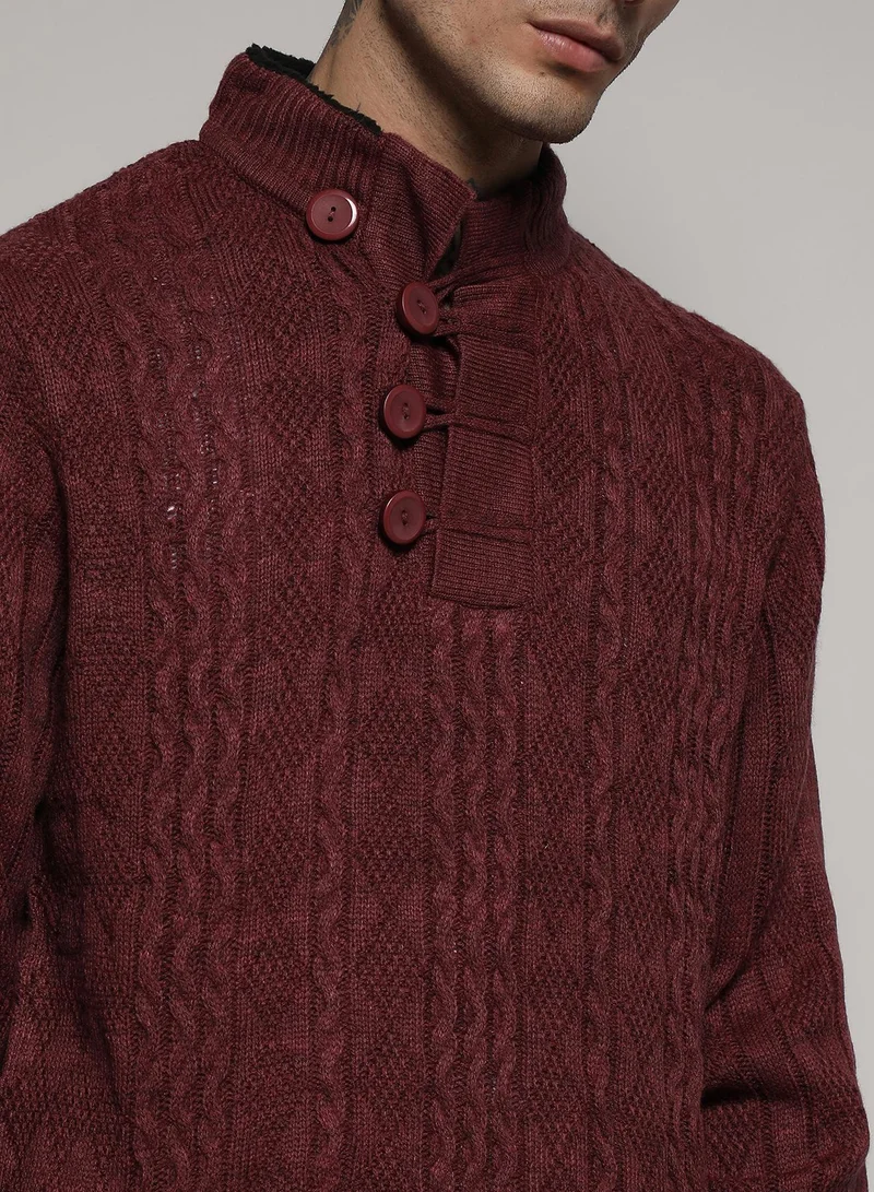 CAHOOT  Men's Maroon Red Rhombus Knit Sweater for Men | Best Price UAE