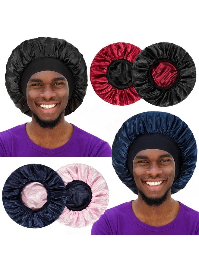 vidsel 2Pcs Bonnet For Men Bonnets For Black Women Satin Bonnet Silk Bonnet For Sleeping Silk Hair Bonnet For Sleeping Reversible Double Layer Wide Band Bonnet Sleep Cap Night Cap Bonnet For Curly Hair - Image 1