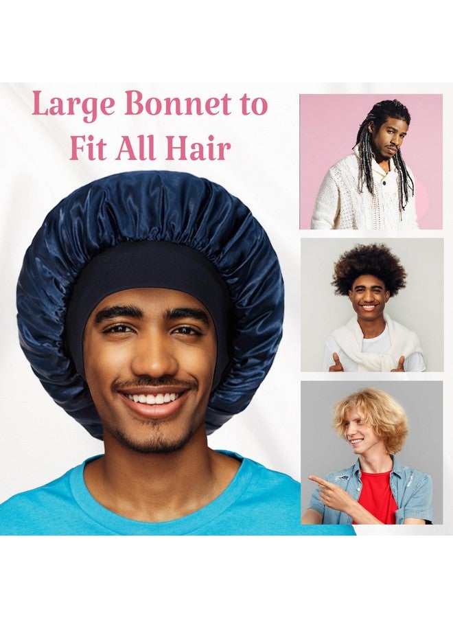 vidsel 2Pcs Bonnet For Men Bonnets For Black Women Satin Bonnet Silk Bonnet For Sleeping Silk Hair Bonnet For Sleeping Reversible Double Layer Wide Band Bonnet Sleep Cap Night Cap Bonnet For Curly Hair - Image 4