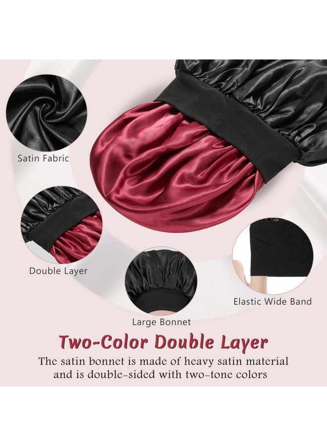 vidsel 2Pcs Bonnet For Men Bonnets For Black Women Satin Bonnet Silk Bonnet For Sleeping Silk Hair Bonnet For Sleeping Reversible Double Layer Wide Band Bonnet Sleep Cap Night Cap Bonnet For Curly Hair - Image 2