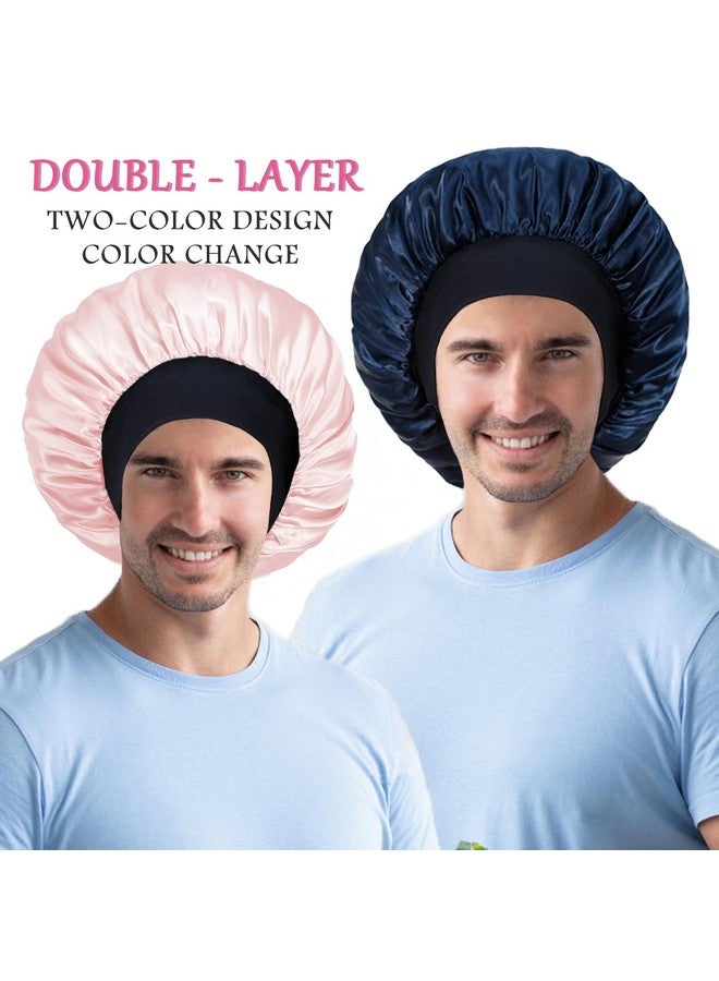 vidsel 2Pcs Bonnet For Men Bonnets For Black Women Satin Bonnet Silk Bonnet For Sleeping Silk Hair Bonnet For Sleeping Reversible Double Layer Wide Band Bonnet Sleep Cap Night Cap Bonnet For Curly Hair - Image 3