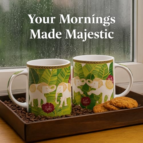KITTENS® Ceramic Coffee Mug Set of 2 (300ml Each) | Microwave & Dishwasher Safe | Elephant Print Designer Cups for Coffee & Tea | Premium Gift & Daily Use Mug Set - Image 2