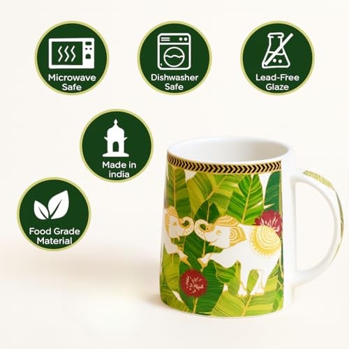 KITTENS® Ceramic Coffee Mug Set of 2 (300ml Each) | Microwave & Dishwasher Safe | Elephant Print Designer Cups for Coffee & Tea | Premium Gift & Daily Use Mug Set - Image 5