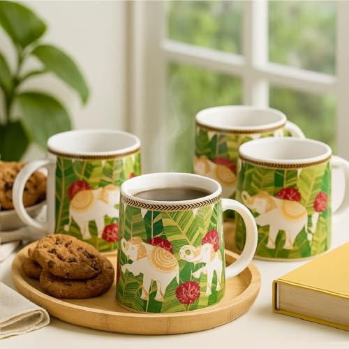 KITTENS® Ceramic Coffee Mug Set of 2 (300ml Each) | Microwave & Dishwasher Safe | Elephant Print Designer Cups for Coffee & Tea | Premium Gift & Daily Use Mug Set - Image 4