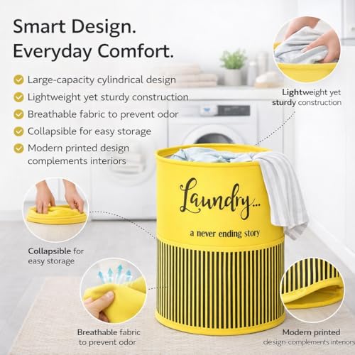 BB BACKBENCHERS Laundry Bag/Laundry Basket/Clothes Storage Box/Storage Basket/Storage Bag, 48L (Yellow) - Image 5