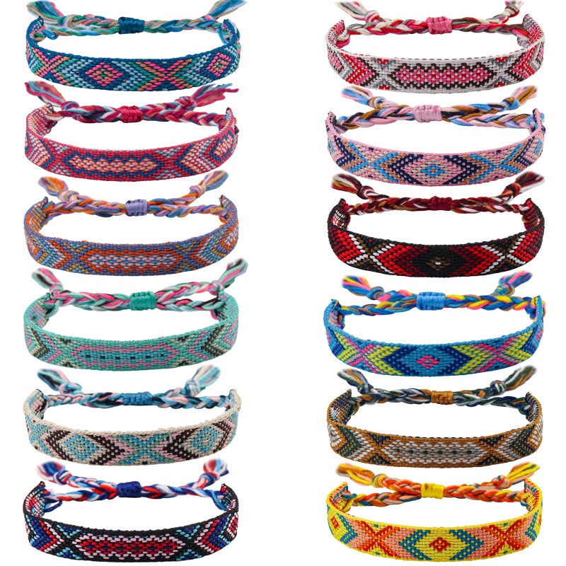 Carede Woven Friendship Bracelets Adjustable Braided Bracelets Handmade Colorful Adjustable String Bracelets with a Sliding Knot Closure,Pack of 12 - Image 1
