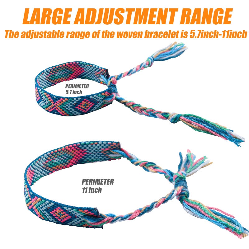 Carede Woven Friendship Bracelets Adjustable Braided Bracelets Handmade Colorful Adjustable String Bracelets with a Sliding Knot Closure,Pack of 12 - Image 3