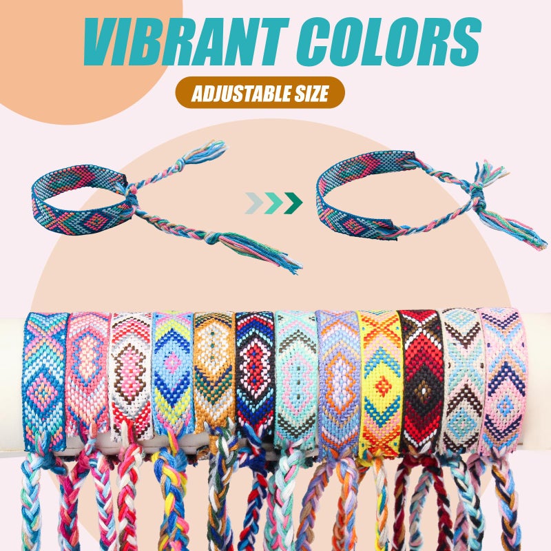 Carede Woven Friendship Bracelets Adjustable Braided Bracelets Handmade Colorful Adjustable String Bracelets with a Sliding Knot Closure,Pack of 12 - Image 2