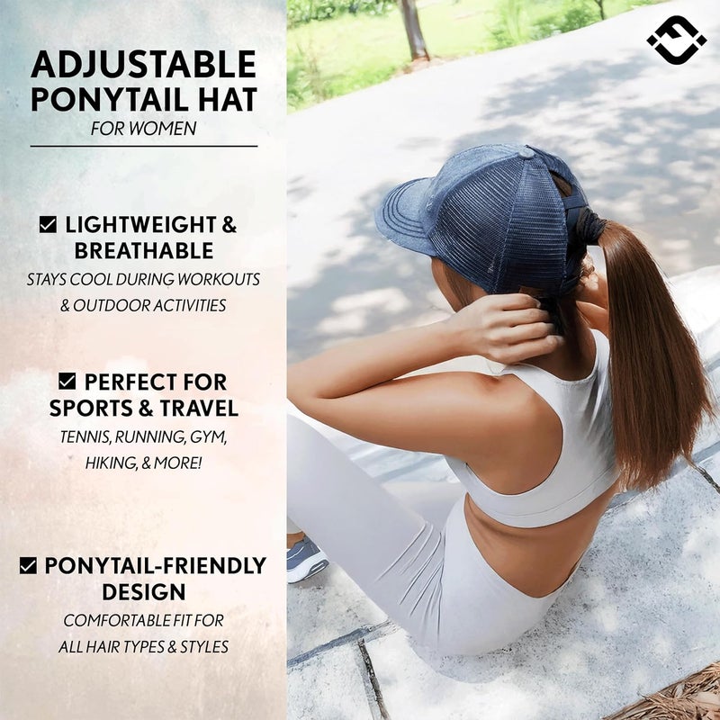 Funky Junque Ponytail Hat for Women - Baseball Cap with Adjustable Fit & High Pony Tail Criss Cross Back for Everyday Wear - Image 4