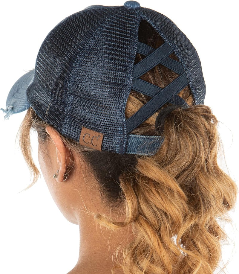 Funky Junque Ponytail Hat for Women - Baseball Cap with Adjustable Fit & High Pony Tail Criss Cross Back for Everyday Wear - Image 1