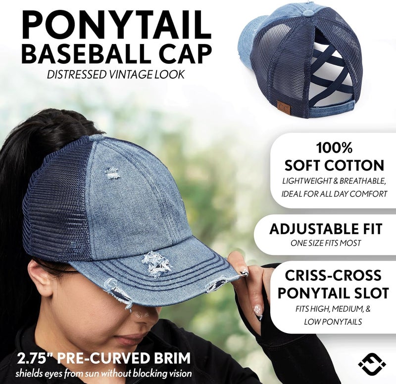 Funky Junque Ponytail Hat for Women - Baseball Cap with Adjustable Fit & High Pony Tail Criss Cross Back for Everyday Wear - Image 2