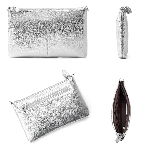 befen Silver Women's Genuine Leather Wristlet Clutch Crossbody Phone Bags Wallet Purses and Handbags for Women with RFID Card Slots, Fit Phone 15 Pro Max - Image 4