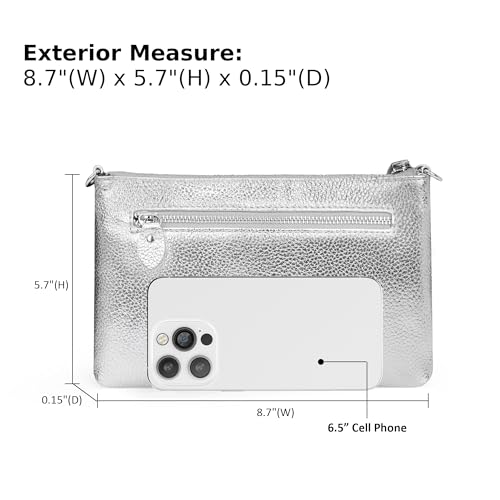 befen Silver Women's Genuine Leather Wristlet Clutch Crossbody Phone Bags Wallet Purses and Handbags for Women with RFID Card Slots, Fit Phone 15 Pro Max - Image 3