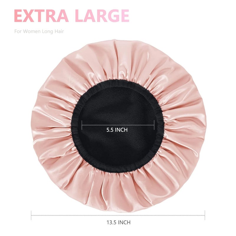 Aquior Shower Cap,Shower Cap for Women Reusable, Triple Layer Waterproof Bath Cap,Silky Satin Outer Layer Terry Lining, Extra Large for Women Long Hair(Champagne) - Image 2