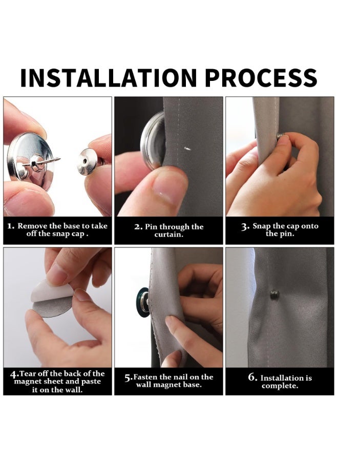 VIUAUAX مغناطيسات الستائر، 12 زوجًا من مغناطيسات إغلاق الستائر مع 12 زوجًا من اللصقات ذاتية اللصق، ومشابك الستائر المغناطيسية تمنع تسرب الضوء، وتحافظ على إغلاق الستائر لستائر غرف النوم والحمامات والمكاتب في المنزل - Image 4