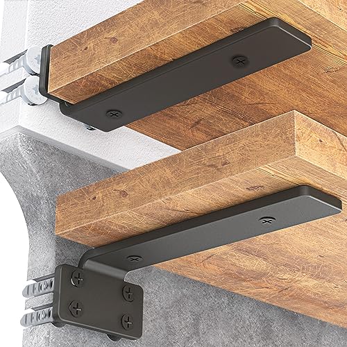 Goovilla Shelf Bracket, Heavy Duty Floating Shelf Brackets 8 inch Long, 6 Pack Brackets for Shelves, Black Coated Metal Wall Shelf Support Brackets with 1/5 Inch Thick and 160 lb. Load Capacity - Image 1