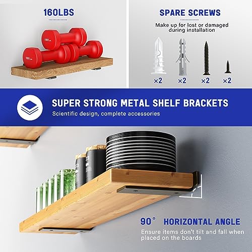 Goovilla Shelf Bracket, Heavy Duty Floating Shelf Brackets 8 inch Long, 6 Pack Brackets for Shelves, Black Coated Metal Wall Shelf Support Brackets with 1/5 Inch Thick and 160 lb. Load Capacity - Image 3
