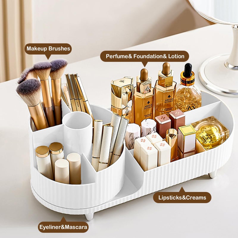 COMFYROOM Rotating Vanity Organizer with Brush Holder, Large Spinning Makeup Skincare & Cosmetic Organizer, Countertop Perfume & Lotions Display Case (White) - Image 2