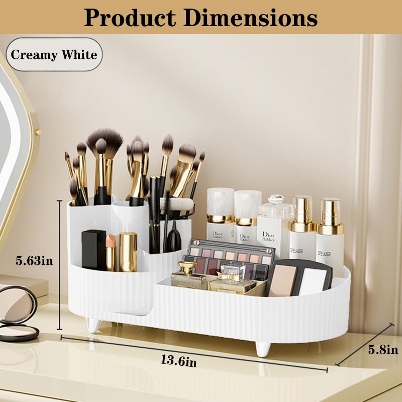 COMFYROOM Rotating Vanity Organizer with Brush Holder, Large Spinning Makeup Skincare & Cosmetic Organizer, Countertop Perfume & Lotions Display Case (White) - Image 3