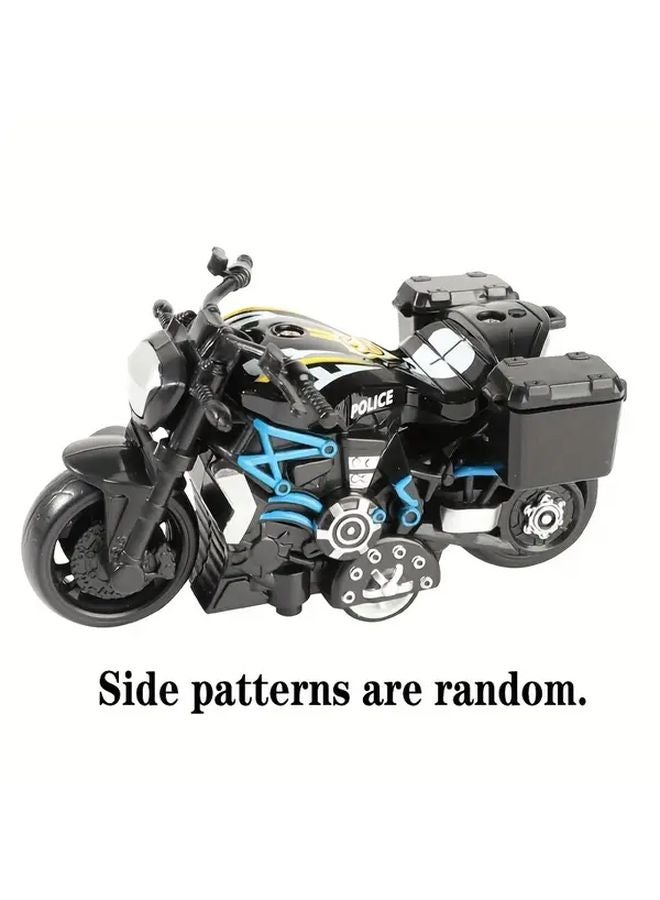 Black Alloy Metal Pull Back Inertia Racing Motorcycle Toy Car Opening Hood - Image 1