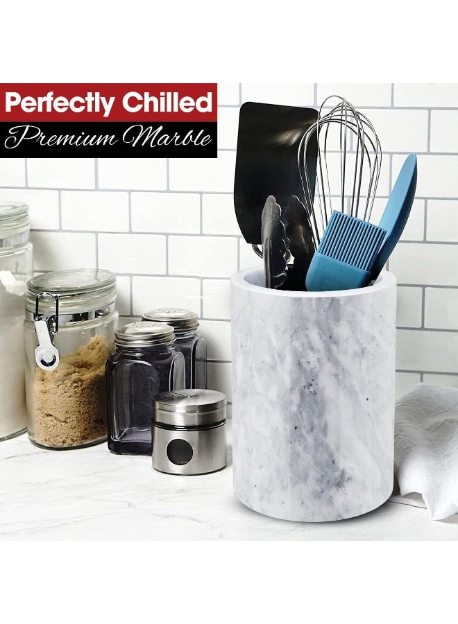 Flexzion Marble Wine Chillers for Bottles - Champagne Cooler & Multi-Purpose Marble Utensil Holder for Kitchen - Adaptable Stone Wine Bottle Chiller Bucket for Party, Bar, Home Decor, White - Image 3