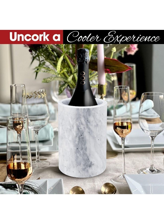 Flexzion Marble Wine Chillers for Bottles - Champagne Cooler & Multi-Purpose Marble Utensil Holder for Kitchen - Adaptable Stone Wine Bottle Chiller Bucket for Party, Bar, Home Decor, White - Image 2