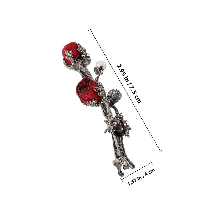 Red Rose Hair Clip Spring Alloy Bobby Pin Rose Hairpin for Women Party Hair Decoration Burgundy - Image 2
