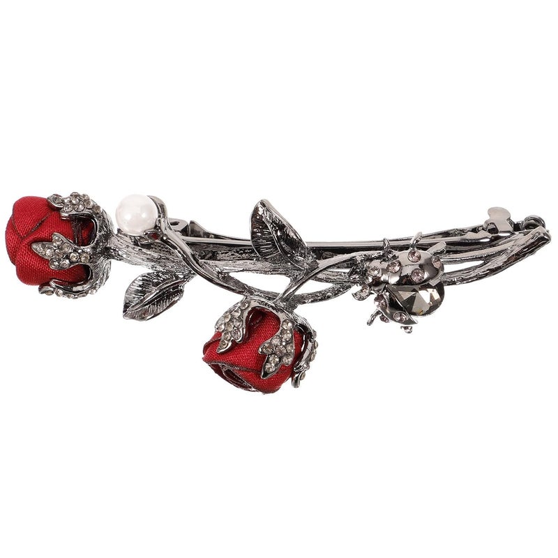 Red Rose Hair Clip Spring Alloy Bobby Pin Rose Hairpin for Women Party Hair Decoration Burgundy - Image 1