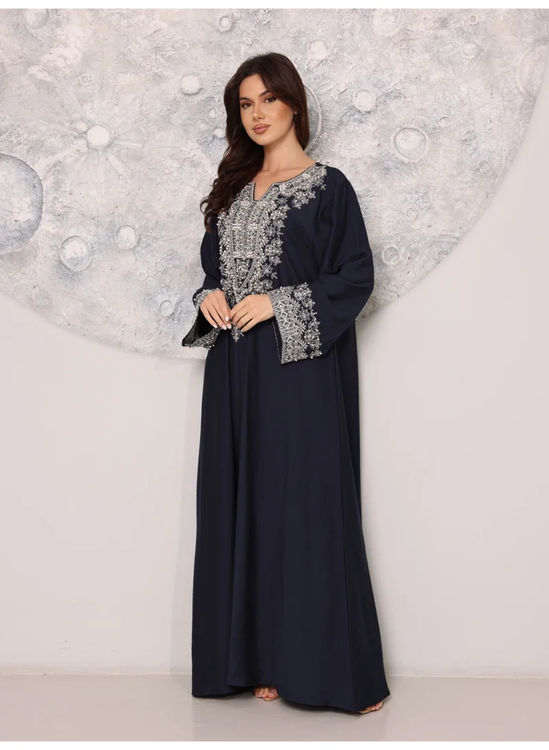 IKKXA IKKXA Regal Silver Threaded Jalabiya IK6043 Blue