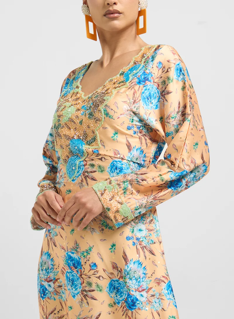 ARABIAN CLOSET Embellished Belted Jalabiya