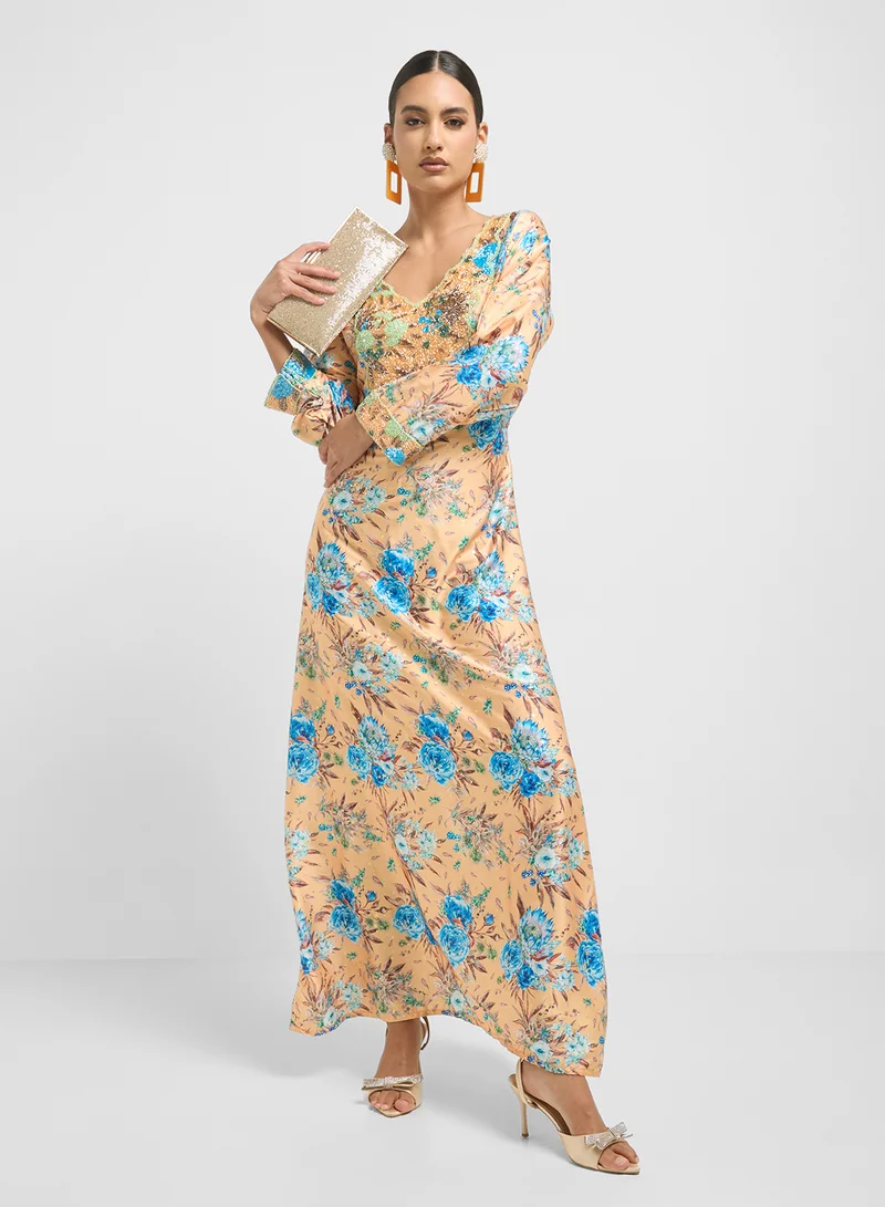 ARABIAN CLOSET Embellished Belted Jalabiya