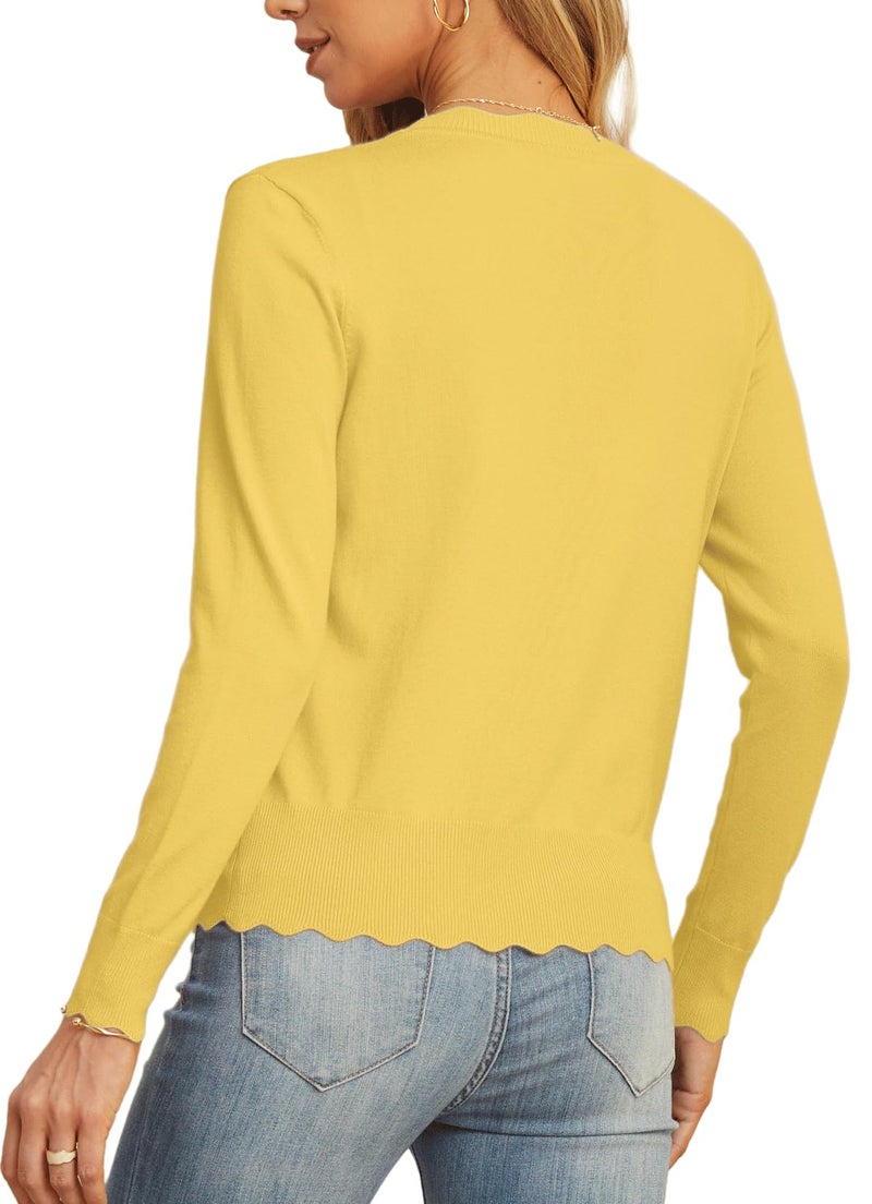 GRECERELLE Women's Long Sleeve V-Neck Button Down Cardigan Knit Shrugs Sweaters, Cheese Yellow, Large - Image 4