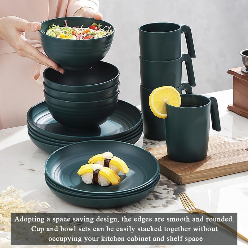 Kyraton Plastic Dinnerware Sets of 32 Pieces, Unbreakable And Reusable Light Weight Plates Mugs Bowls Dishes Easy to Carry And Clean Microwave Safe BPA Free Dishwasher Safe Service For 8 - Image 3