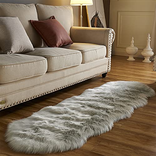 Arbosofe Ultra Soft Faux Fur Rug, Area Rugs, Light Grey Fluffy Shaggy Fur Rug for Bedroom & Living Room, Kids Room Decor, 2 x 6 Feet Sheepskin - Image 3