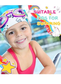 SYOSI Children's Swimming Set, 5 Sets of Children's Silicone Swimming Cap Swimming Goggles Glasses Nose Clip Ear Plugs Cartoon Pink Girls Underwater Glasses Goggles for Children Age 3-12 Years  - Image 2