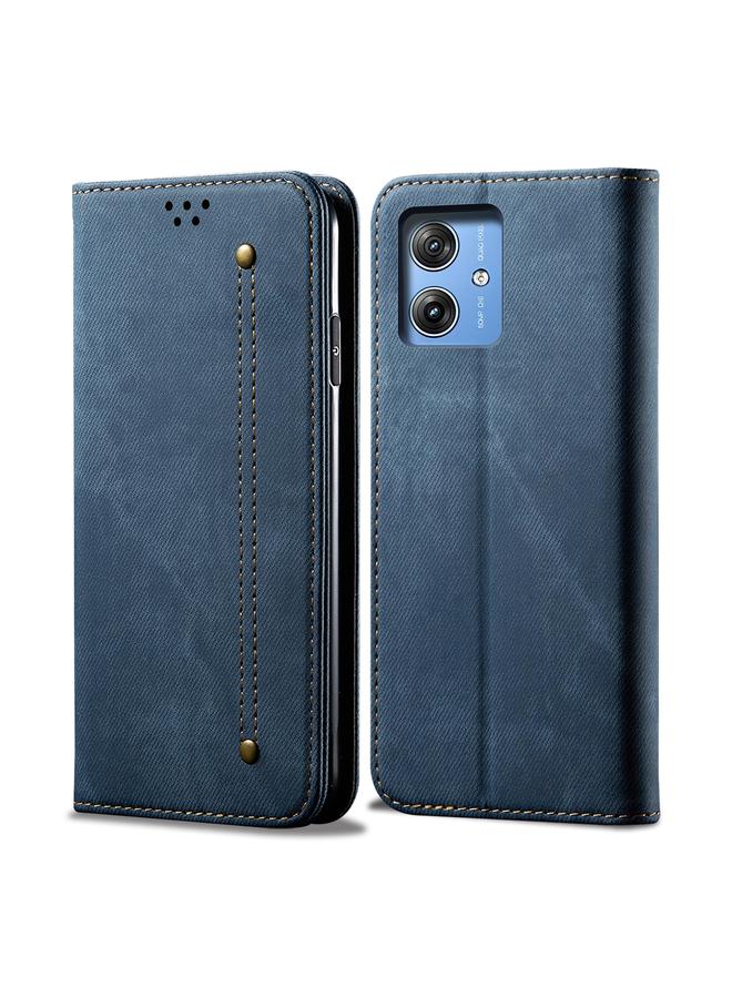 اس-توب جراب لهاتف Motorola Moto G54 5G Global Denim Texture مصنوع من الجلد القابل للطي - Image 1