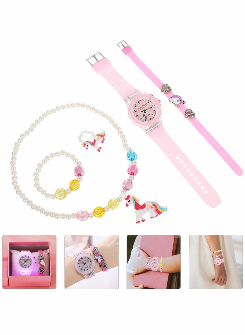 SYOSI Pink Luminous Unicorn Watch for Girls Necklace Bracelet and Ring Set Glow in the Dark Digital Watch Unicorn Gifts for Girls Party Decorations - Image 1