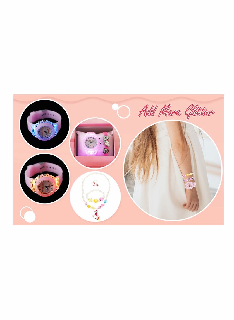 SYOSI Pink Luminous Unicorn Watch for Girls Necklace Bracelet and Ring Set Glow in the Dark Digital Watch Unicorn Gifts for Girls Party Decorations - Image 4
