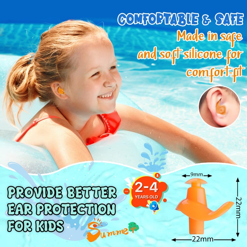 Hearprotek 3 Pairs Swimming Ear Plugs for Kids, Soft Silicone Reusable Waterproof Earplugs for Toddlers Bathing Swimming and Other Water Sports(Blue/Orange/Green) - Image 3