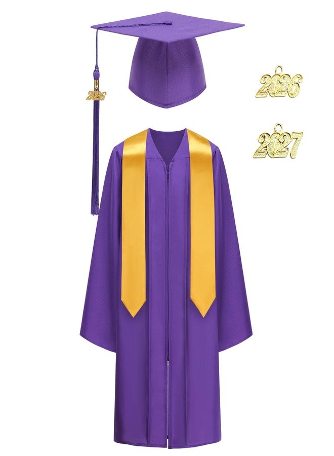 GRAJTCIN Unisex Matte Kindergarten Preschool Graduation Cap and Gown Tassel with Charm Graduation Stole Sash(36, Matte Purple) - Image 1