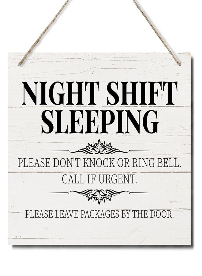 ZPPRJF Night Shift Sleeping Sign, No Disturb Decor, Decorative Hanging Wood Plaque for Wall, Rustic Door Hanger, Farmhouse Wood Plaque Sign, Nurse or Doctor Office Decor Gift, No Soliciting Sign JS4-56 - Image 1