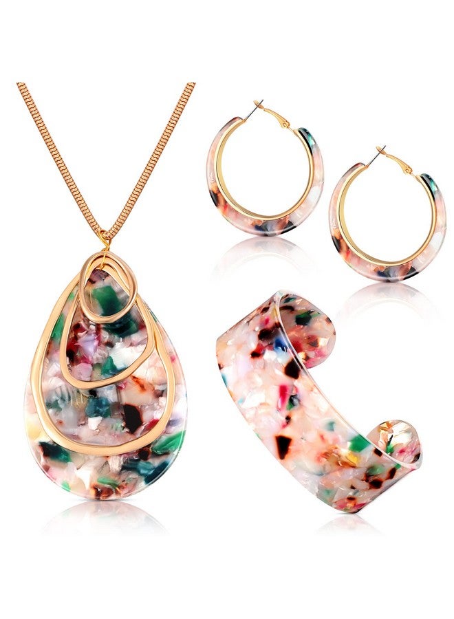 Kenning 4 Pcs Acrylic Jewelry Set For Women Statement Boho Resin Earrings Necklace Bracelet Stylish Jewelry Set For Women Girls(Water Drop) - Image 1