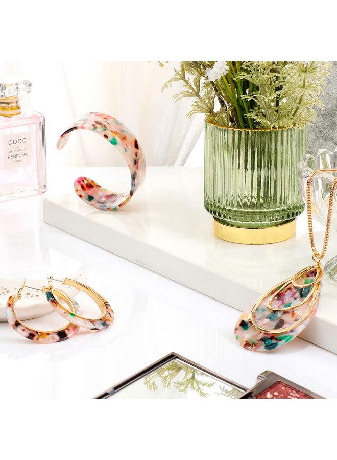 Kenning 4 Pcs Acrylic Jewelry Set For Women Statement Boho Resin Earrings Necklace Bracelet Stylish Jewelry Set For Women Girls(Water Drop) - Image 3