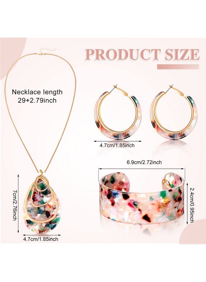 Kenning 4 Pcs Acrylic Jewelry Set For Women Statement Boho Resin Earrings Necklace Bracelet Stylish Jewelry Set For Women Girls(Water Drop) - Image 2