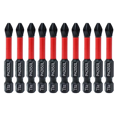 AUTOTOOLHOME 10 Pack Phillips PH2 Magnetic Anti Slip Screwdriver Bit Set 2" L TS2 Toolsteel HRC63 Anti-Slip Long Drill Bits 1/4 Hex Shank Cross Single and Double Head Bits Screw Impact Driver Bits - Image 1
