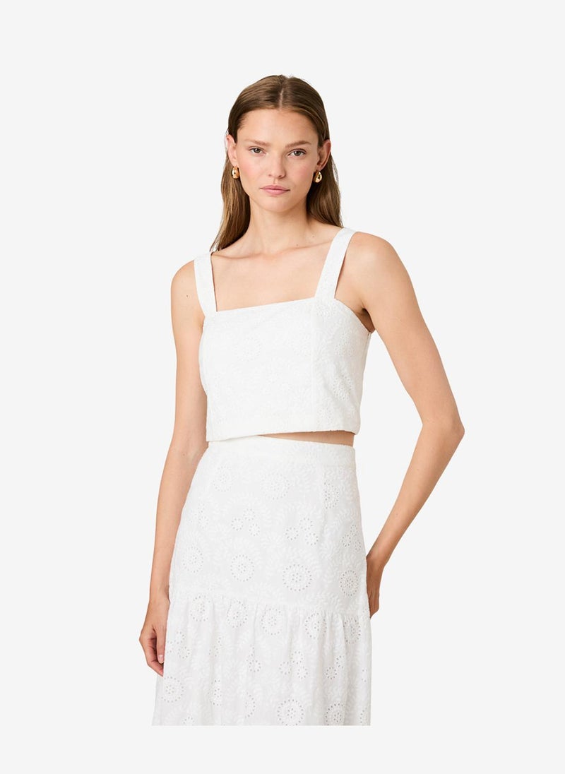 French Connection Women's Summer White Svea Floral Eyelet Top - Image 1