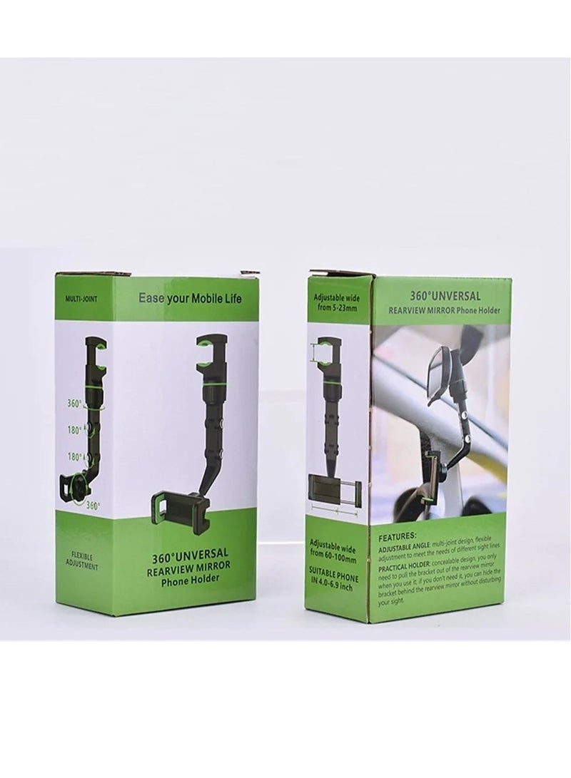 360 Degree Rotating Rearview Mirror Multifunctional Car Phone Holder Clip Bracket Cell Phone Holder for 4.0-6.1 Inch Mobile (Green) - Image 4